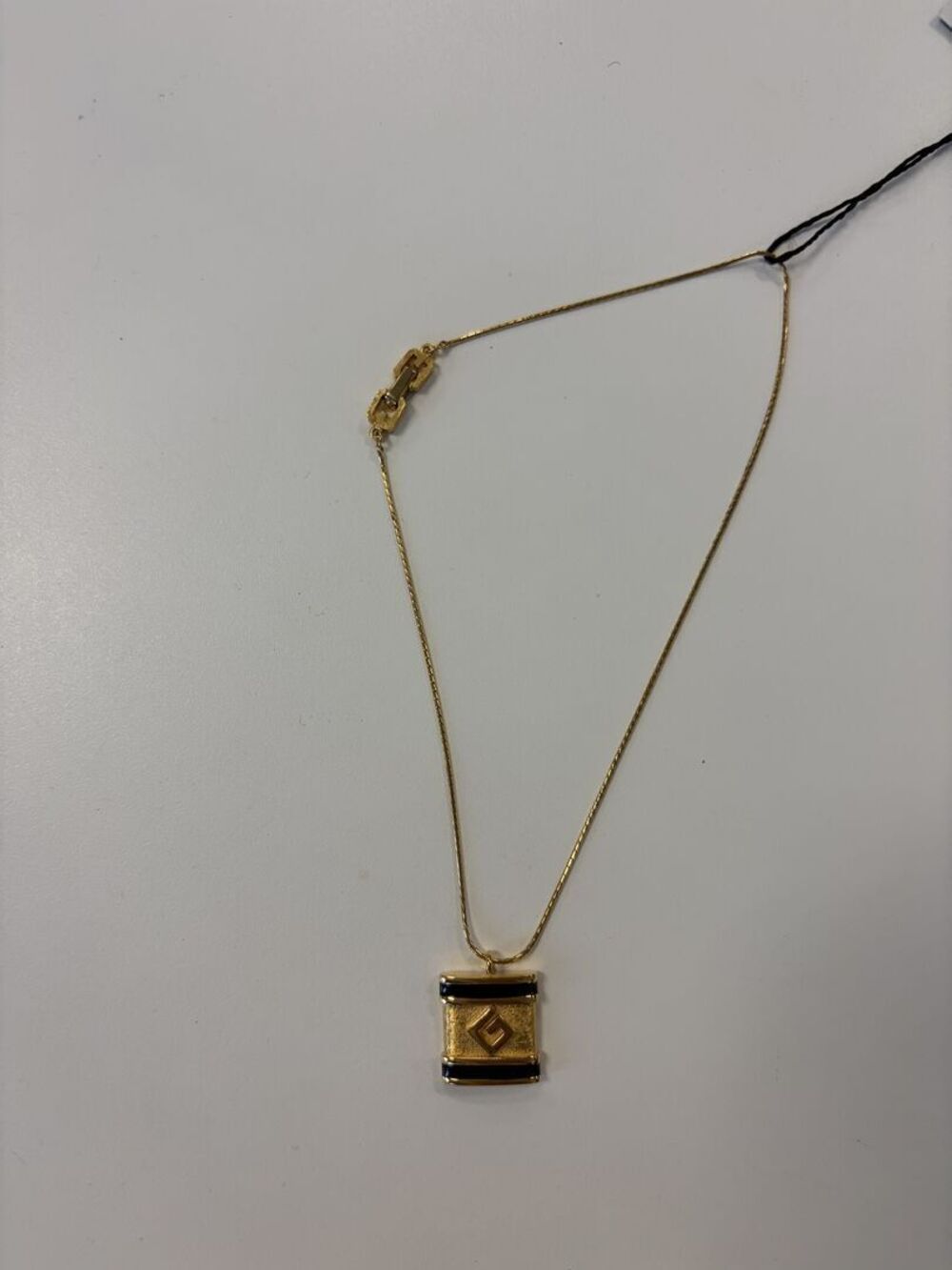 Givenchy Vintage Gold Black Enamel Square Pendant Necklace